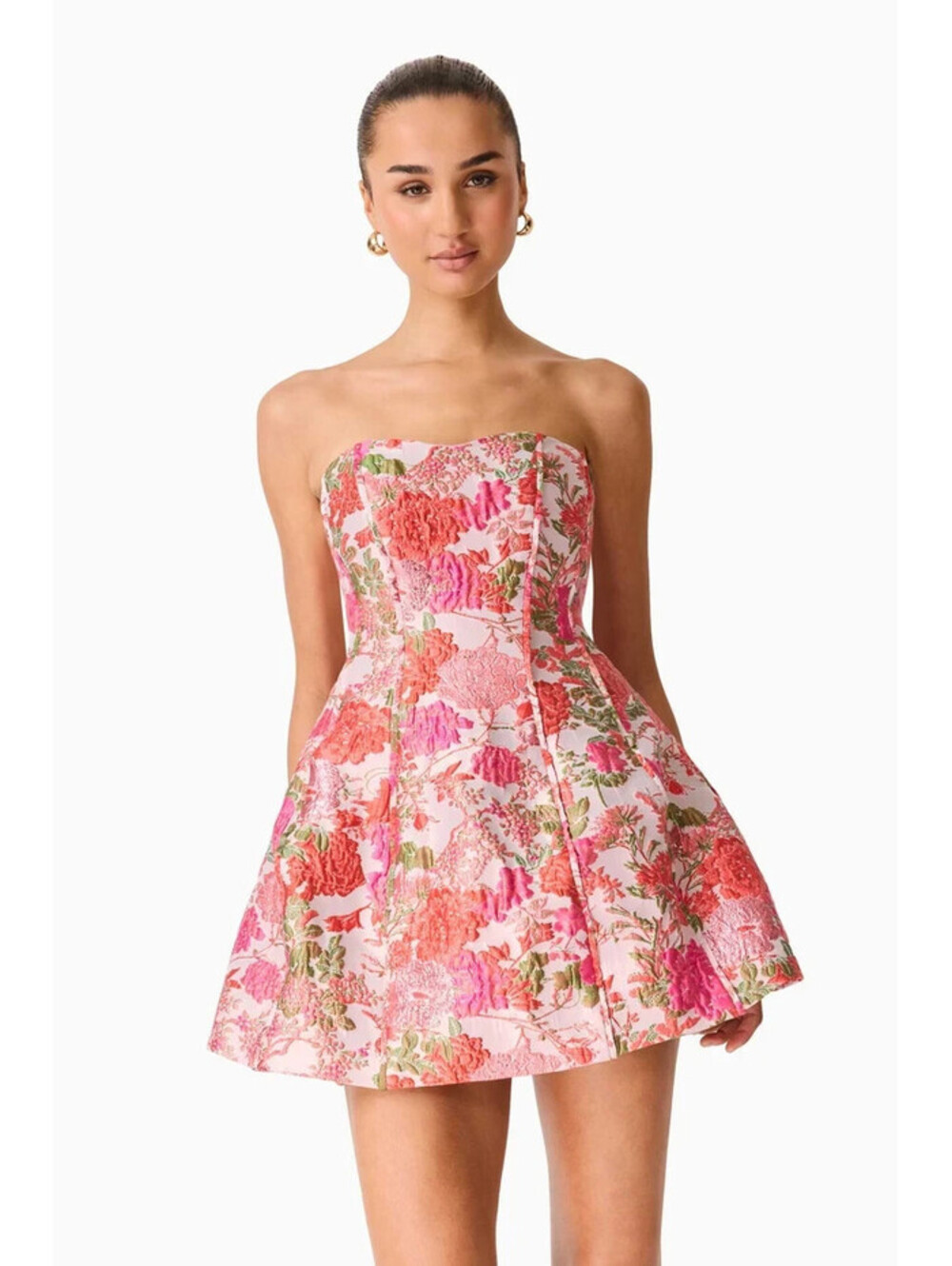 New, Elliatt Floralie Strapless Jacquard Tulip Minidress pink Sz XXL #MD2514